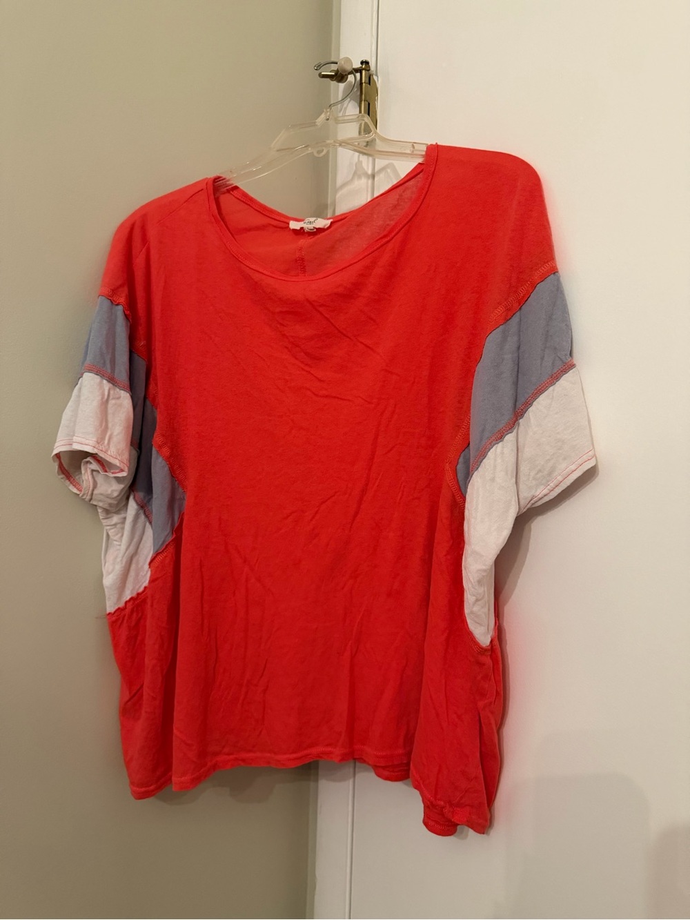 easel Colorblock Short Sleeve Tee - Red, Light Blue, White